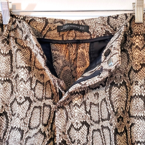 Zara Snakeskin Straight Ankle Pants - Beige Brown Size 10 - Picture 5 of 12